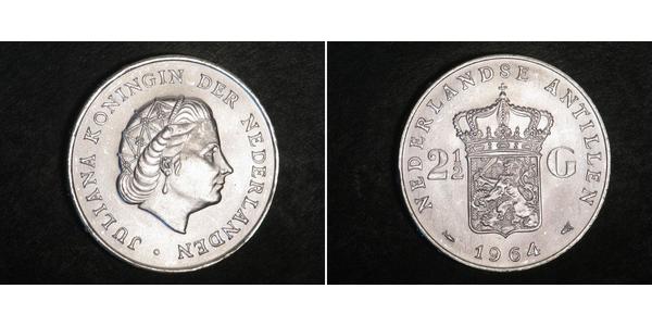 2 1/2 Gulden Antillas Neerlandesas (1954 – 2010) Plata Juliana of the Netherlands (1909 – 2004)