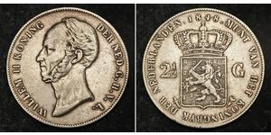 2 1/2 Gulden Reino de los Países Bajos (1815 - ) Plata Guillermo II de los Países Bajos (1792 - 1849)