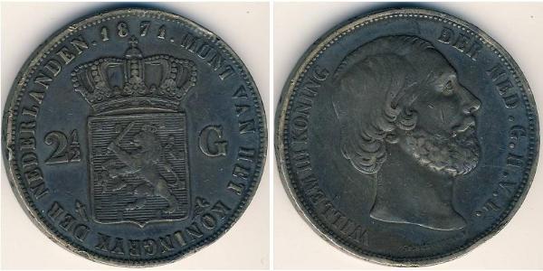 2 1/2 Gulden Reino de los Países Bajos (1815 - ) Plata Guillermo III de los Países Bajos