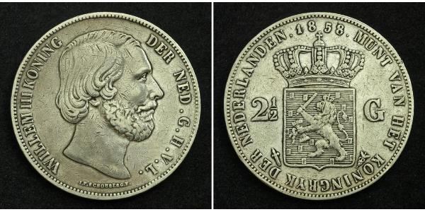 2 1/2 Gulden Reino de los Países Bajos (1815 - ) Plata Guillermo III de los Países Bajos