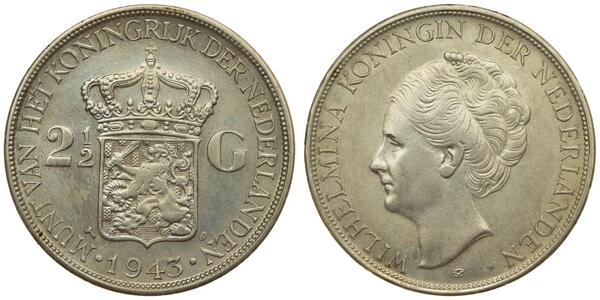2 1/2 Gulden Reino de los Países Bajos (1815 - ) Plata Guillermina de los Países Bajos(1880 - 1962)