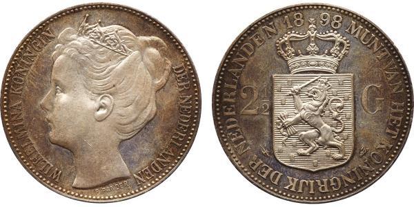 2 1/2 Gulden Reino de los Países Bajos (1815 - ) Plata Guillermina de los Países Bajos(1880 - 1962)