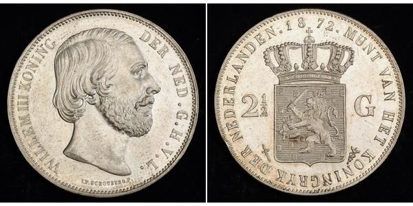 2 1/2 Gulden Reino de los Países Bajos (1815 - ) Plata Guillermo III de los Países Bajos