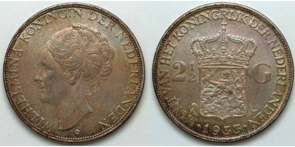 2 1/2 Gulden Kingdom of the Netherlands (1815 - ) Silver Wilhelmina of the Netherlands (1880 - 1962)