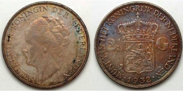2 1/2 Gulden Kingdom of the Netherlands (1815 - ) Silver Wilhelmina of the Netherlands (1880 - 1962)