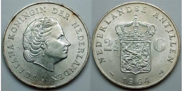 2 1/2 Gulden 荷属安的列斯 (1954 - 2010) 銀 朱丽安娜女王