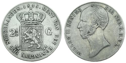 2 1/2 Гульден Нидерланды Серебро Виллем II (1792 - 1849)