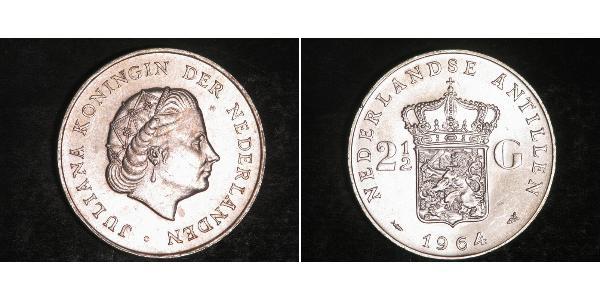 2 1/2 Гульден Нідерландські Антильські острови (1954 – 2010) Срібло Юлиана ,королева Нидерландов (1909 – 2004)
