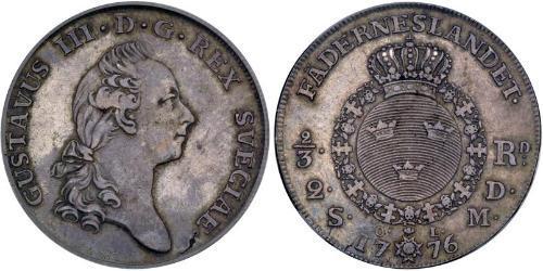 2/3 Riksdaler Sweden Silver Gustav III of Sweden (1746 - 1792)