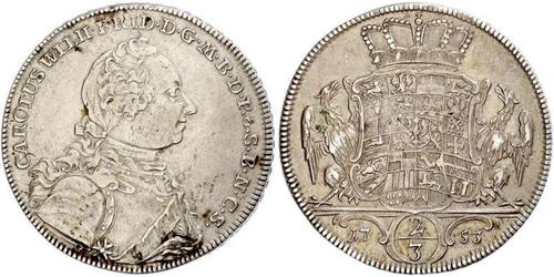 2/3 Thaler Principado de Ansbach (1398–1792) Plata Charles William Frederick, Margrave of Brandenburg-Ansbach (1712 – 1757)