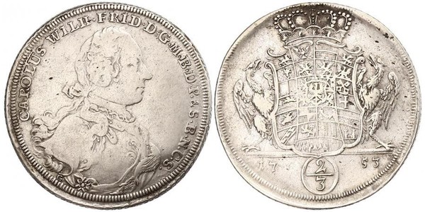 2/3 Thaler Principality of Ansbach (1398–1792) Silver Charles William Frederick, Margrave of Brandenburg-Ansbach (1712 – 1757)