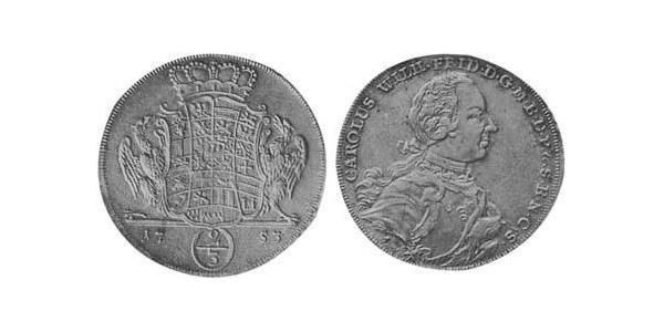 2/3 Thaler Principality of Ansbach (1398–1792) Silver Charles William Frederick, Margrave of Brandenburg-Ansbach (1712 – 1757)