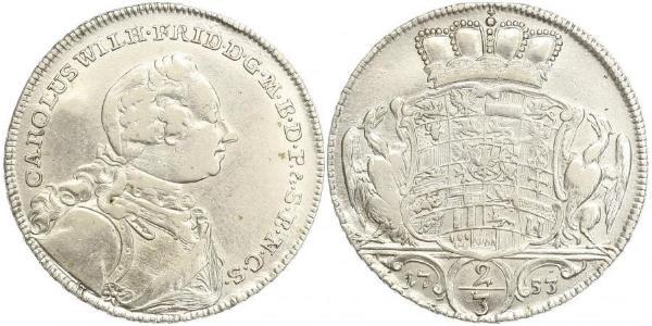 2/3 Thaler Principality of Ansbach (1398–1792) 銀 Charles William Frederick, Margrave of Brandenburg-Ansbach (1712 – 1757)