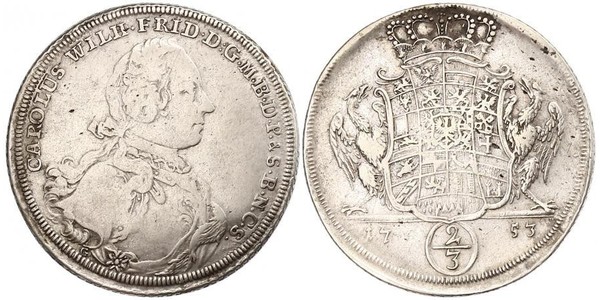 2/3 Thaler Principality of Ansbach (1398–1792) 銀 Charles William Frederick, Margrave of Brandenburg-Ansbach (1712 – 1757)