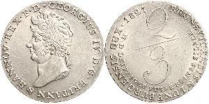 2/3 Thaler 汉诺威王国 (1814 - 1866) 銀 喬治四世 (1762-1830)