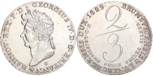 2/3 Thaler 汉诺威王国 (1814 - 1866) 銀 喬治四世 (1762-1830)