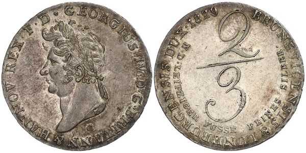 2/3 Thaler 汉诺威王国 (1814 - 1866) 銀 喬治四世 (1762-1830)