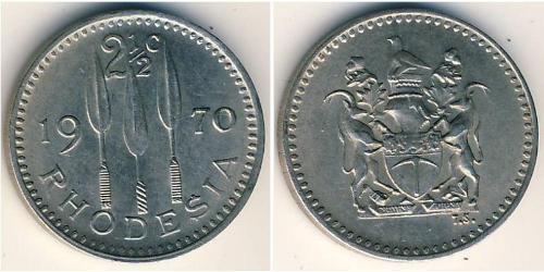 2.5 Cent Rodesia (1965 - 1979) Níquel/Cobre 