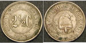 2.5 Centavo Estados Unidos de Colombia (1863 - 1886) Níquel/Cobre 