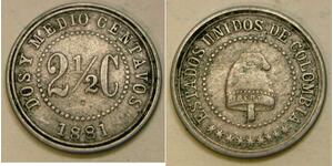 2.5 Centavo Estados Unidos de Colombia (1863 - 1886) Níquel/Cobre 