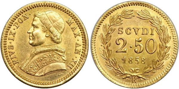 2.5 Scudo Papal States (752-1870) Gold Pope Pius IX (1792- 1878)