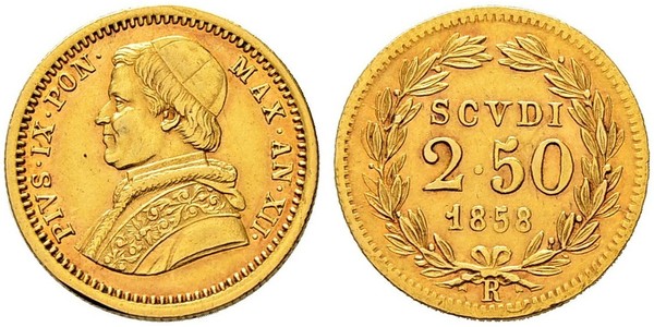 2.5 Scudo Papal States (752-1870) Gold Pope Pius IX (1792- 1878)