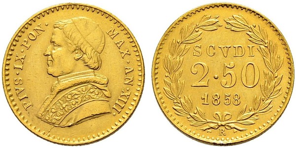 2.5 Scudo Papal States (752-1870) Gold Pope Pius IX (1792- 1878)