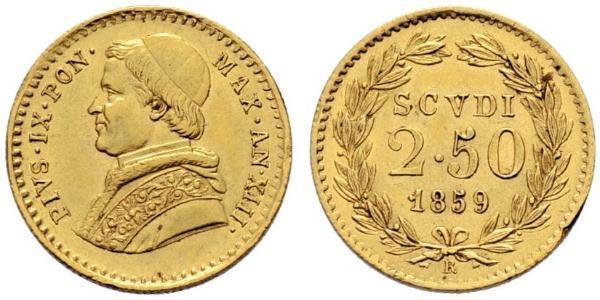 2.5 Scudo Estados Pontificios (752-1870) Oro Pío IX (1792- 1878)