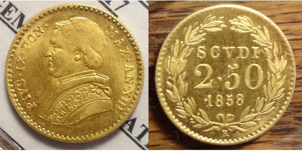 2.5 Scudo Estados Pontificios (752-1870) Oro Pío IX (1792- 1878)