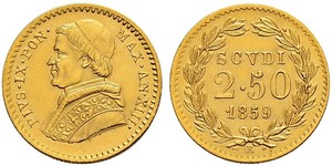 2.5 Scudo Stato Pontificio (752-1870) Oro Papa Pio IX (1792- 1878)