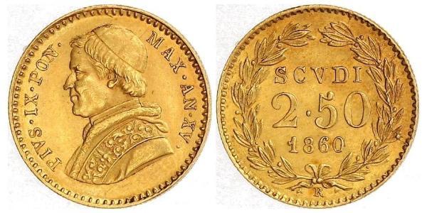 2.5 Scudo Stato Pontificio (752-1870) Oro Papa Pio IX (1792- 1878)