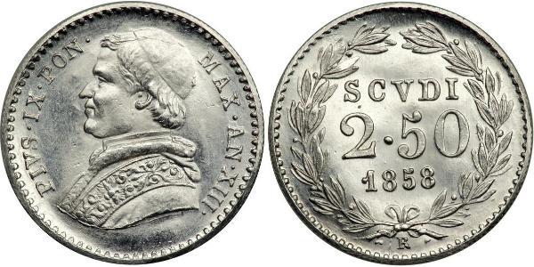 2.5 Scudo Stato Pontificio (752-1870) Platino Papa Pio IX (1792- 1878)