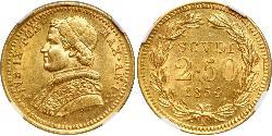 2.5 Scudo 教皇国 (754 - 1870) 金 Pope Pius IX (1792- 1878)