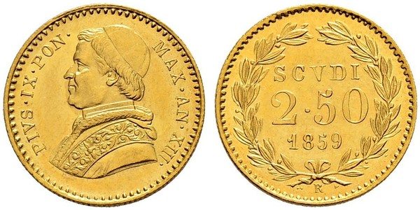 2.5 Scudo 教皇国 (754 - 1870) 金 Pope Pius IX (1792- 1878)