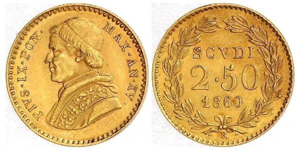 2.5 Scudo 教皇国 (754 - 1870) 金 Pope Pius IX (1792- 1878)