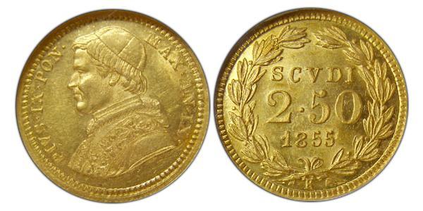 2.5 Scudo 教皇国 (754 - 1870) 金 Pope Pius IX (1792- 1878)