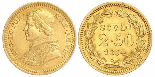 2.5 Scudo 教皇国 (754 - 1870) 金 Pope Pius IX (1792- 1878)