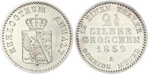 2.5 Silbergroschen Anhalt-Bernburg (1603 - 1863) Plata Alexander Karl, Duke of Anhalt-Bernburg (1805 – 1863)