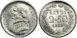 2.5 Scudo Estados Pontificios (752-1870) Platino Pío IX (1792- 1878)