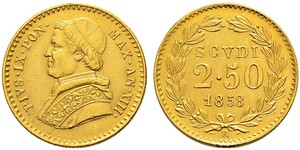 2.5 Скудо Папська держава (752-1870) Золото Пій IX (1792- 1878)