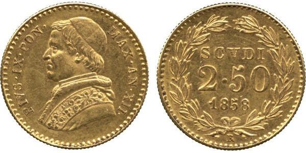 2.5 Скудо Папська держава (752-1870) Золото Пій IX (1792- 1878)