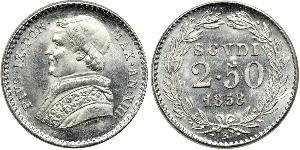2.5 Скудо Папская область (752-1870) Платина Пий IX (1792- 1878)
