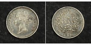 2 Anna Inde / Compagnie anglaise des Indes orientales (1757-1858) Argent Victoria (1819 - 1901)