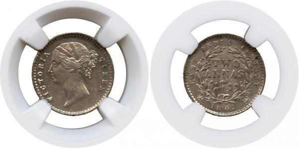 2 Anna Inde / Compagnie anglaise des Indes orientales (1757-1858) Argent Victoria (1819 - 1901)