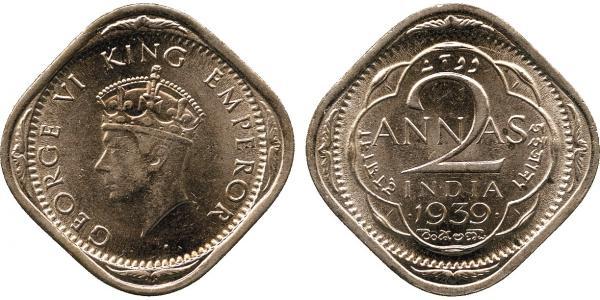 2 Anna India (1950 - ) Copper/Nickel George VI (1895-1952)