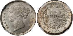 2 Anna Compañía Británica de las Indias Orientales (1757-1858) / India Plata Victoria (1819 - 1901)