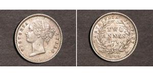 2 Anna Compañía Británica de las Indias Orientales (1757-1858) / India Plata Victoria (1819 - 1901)