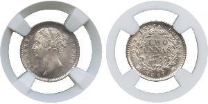 2 Anna Compañía Británica de las Indias Orientales (1757-1858) / India Plata Victoria (1819 - 1901)