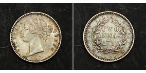 2 Anna Compañía Británica de las Indias Orientales (1757-1858) / India Plata Victoria (1819 - 1901)