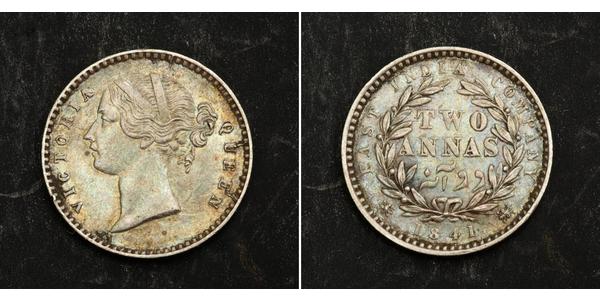 2 Anna Compañía Británica de las Indias Orientales (1757-1858) / India Plata Victoria (1819 - 1901)